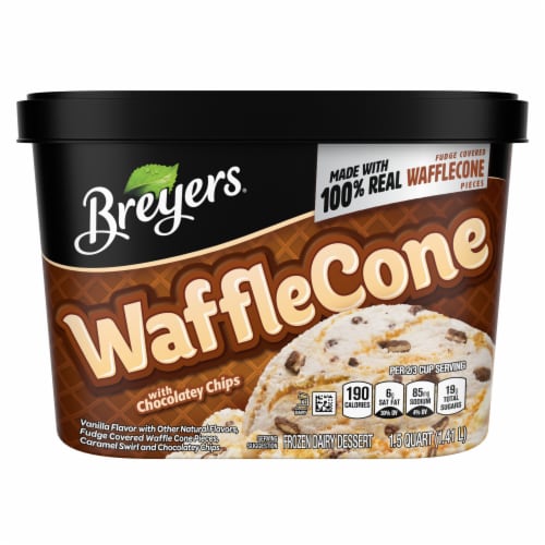 Breyers 100% Grade A Milk Waffle Cone Vanilla with Chocolate Chips Frozen Dessert Ice Cream Perspective: back