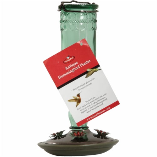 HUMMINGBIRD GREEN ANTIQUE BOTTLE FEEDER Perspective: back