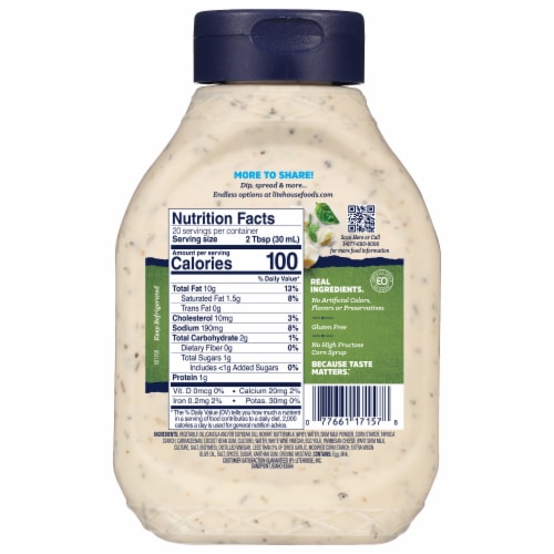 Litehouse Family Size Creamy Italian Dressing & Spread 20 fl oz Perspective: back