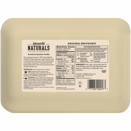 Johnsonville® Naturals Original Bratwurst Sausage Links Perspective: back