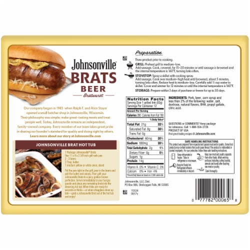 Johnsonville Beer Bratwurst Party Pack Perspective: back