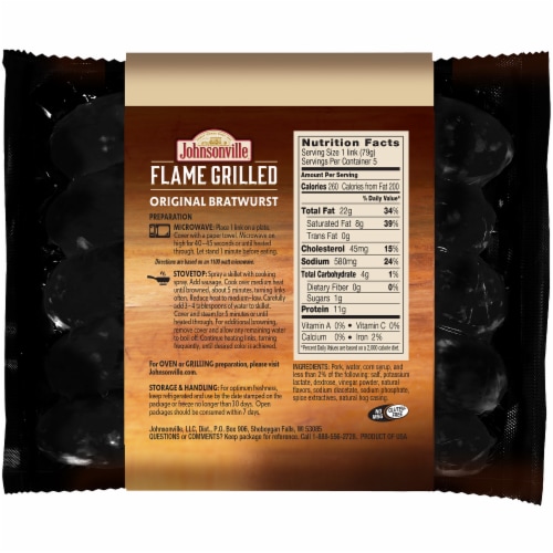 Johnsonville Flame Grilled Fully Cooked Original Bratwurst Perspective: back