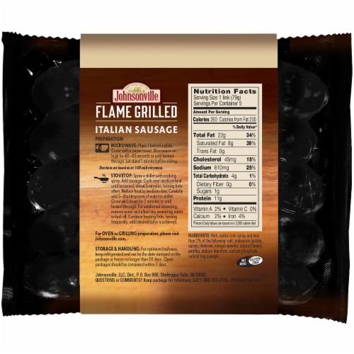 Johnsonville Flame Grilled Fully Cooked Italian Sausage Perspective: back