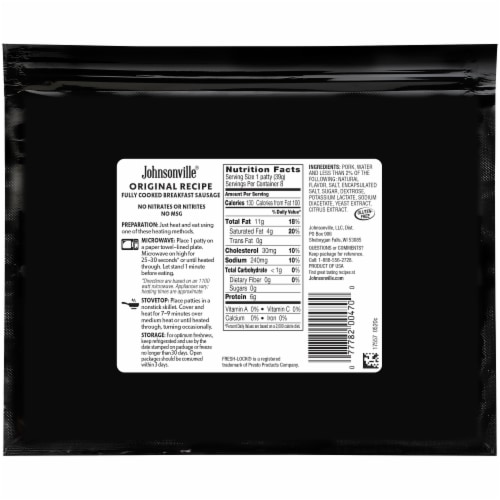 Johnsonville Original Recipe Fully Cooked Breakfast Sausage Patties Perspective: back