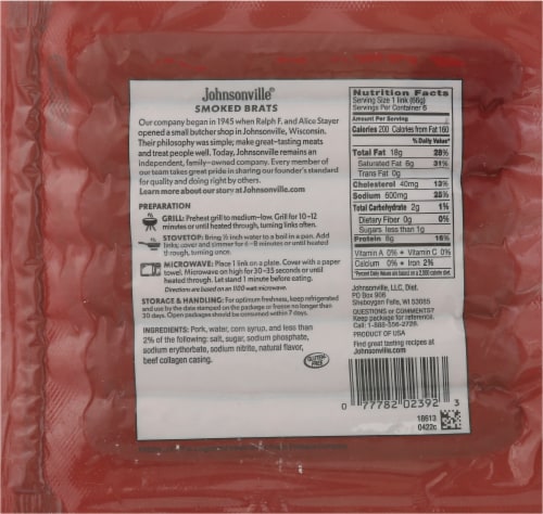 Johnsonville® Smoked Bratwurst Perspective: back