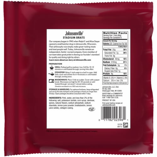 Johnsonville Cooked Stadium Bratwursts Perspective: back