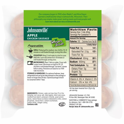 Johnsonville® Apple Chicken Sausages Perspective: back