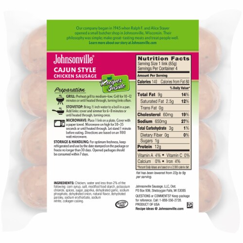 Johnsonville Cajun Style Chicken Sausages Perspective: back