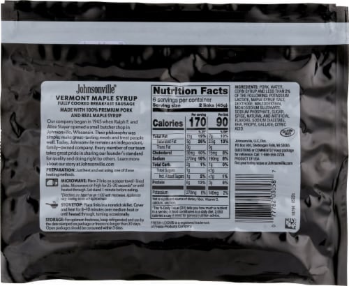 Johnsonville® Vermont Maple Syrup Fully Cooked Breakfast Sausage Links Perspective: back