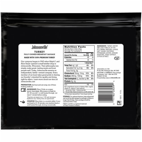 Johnsonville® Turkey Breakfast Sausage Links Perspective: back