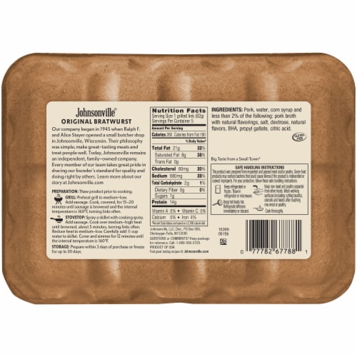 Johnsonville® Uncooked Original Pork Bratwurst Links Perspective: back
