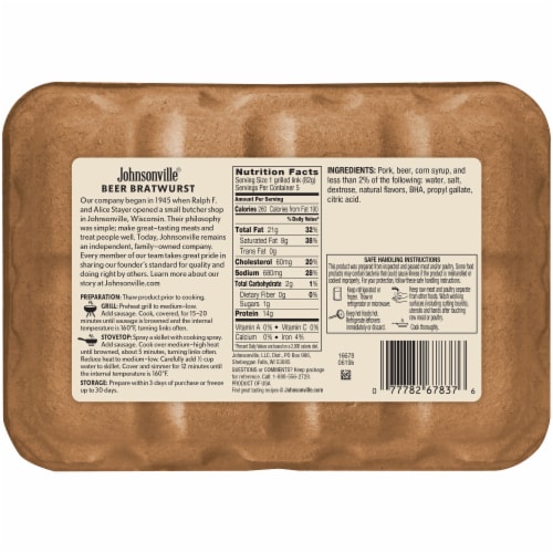 Johnsonville® Beer Bratwurst Pork Sausage Links Perspective: back