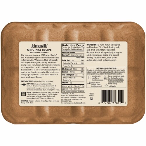 Johnsonville Original Breakfast Pork Sausage Links Perspective: back