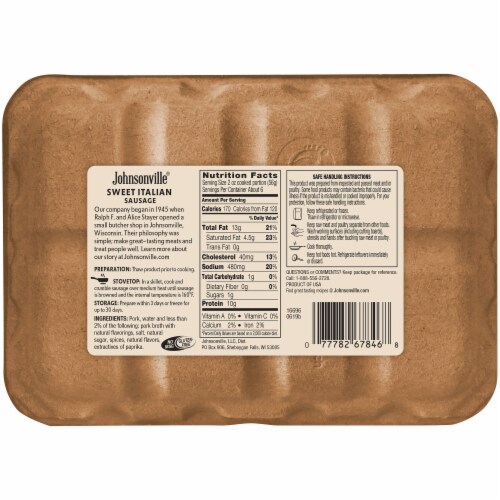 Johnsonville Sweet Italian Ground Pork Bulk Sausage Perspective: back