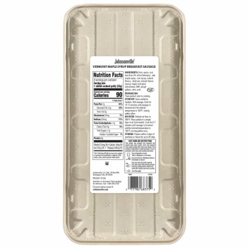 Johnsonville® Uncooked Vermont Maple Pork Breakfast Sausage Patties Package Perspective: back