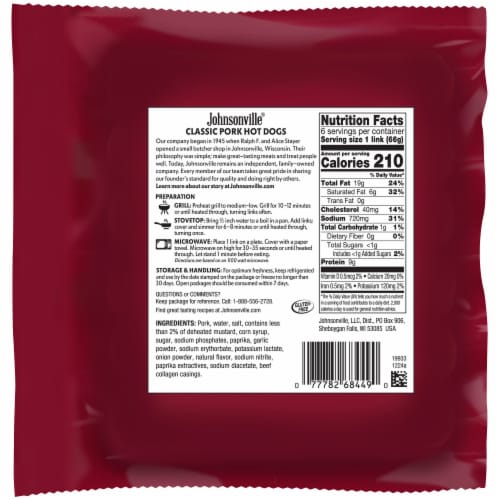 Johnsonville® Classic Pork HOt Dogs Perspective: back