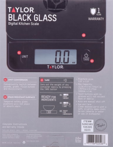 Taylor Glass Digital Kitchen Scale Black, 11 lb.