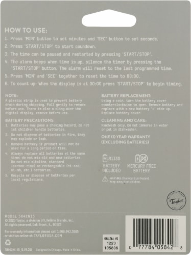 Taylor® Mini Magnetic Digital Timer - Silver Perspective: back
