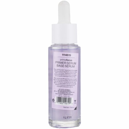 Wet n Wild PrimeFocus Primer Serum Liquid, Bakuchiol, Dragon Fruit, Lavender, Refine Pores, Perspective: back