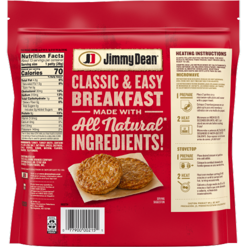 Jimmy Dean® All Natural Fully Cooked Turkey Sausage Patties