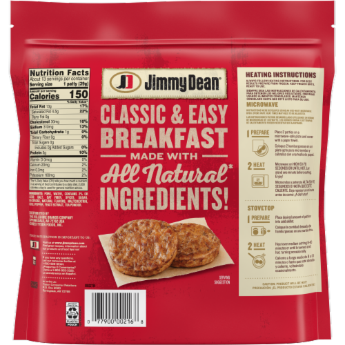 Jimmy Dean® All Natural Original Fully Cooked Pork Sausage Patties Perspective: back