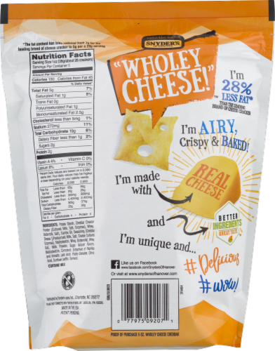 Snyder's Wholey Cheese! Mild Cheddar Crispy Baked Crackers Perspective: back