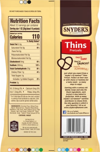 Snyder's of Hanover Thin Pretzels Perspective: back