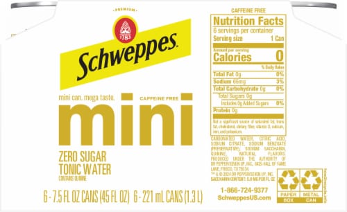 Schweppes® Diet Tonic Water Slim Cans Perspective: back