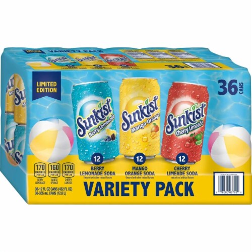 Sunkist Summer Variety Pack, 12 Fluid Ounce (Pack of 36) Perspective: back