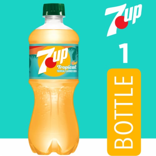 7UP Tropical Caffeine Free Lemon Lime Mango Peach Soda Bottle Perspective: back