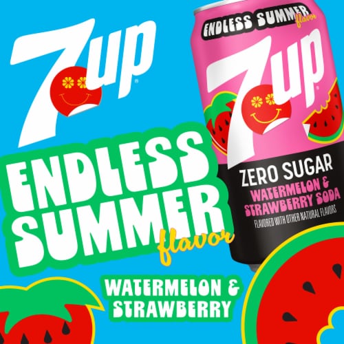 7UP Zero Sugar Caffeine Free Watermelon Strawberry Soda Cans Perspective: back