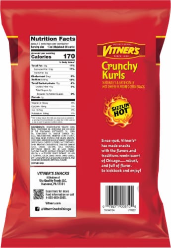 Vitner's Sizzlin' Hot Cheese Flavored Crunchy Kurls Perspective: back