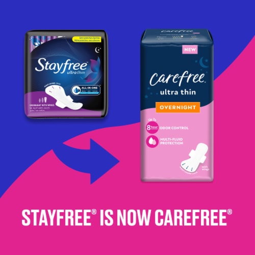 Stayfree Ultra Thin Pads With Wings Overnight Absorbency Unscented, 14 ...