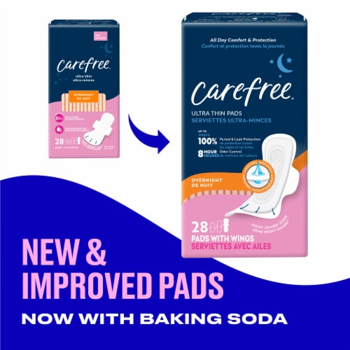 Carefree® Ultra Thin Pads with Wings Overnight Absorbency Unscented Perspective: back