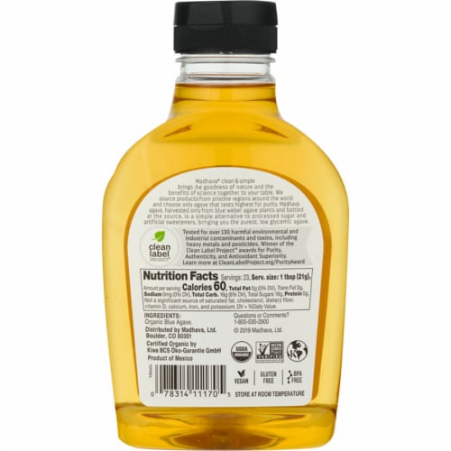 Madhava Organic Light Blue Agave Nectar Perspective: back