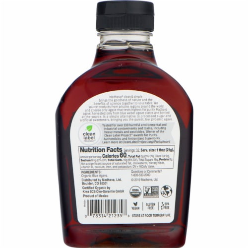 Madhava® Organic Amber Raw Blue Agave Nectar Perspective: back
