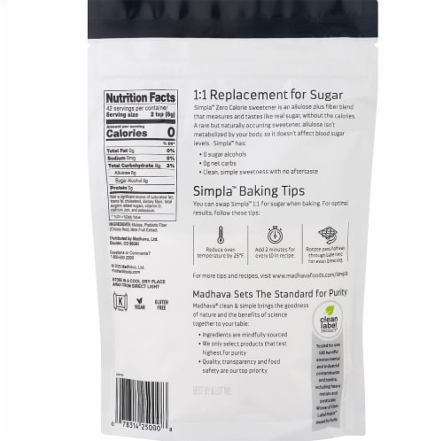 Madhava Simpla Zero Calorie Allulose Sweetener Perspective: back