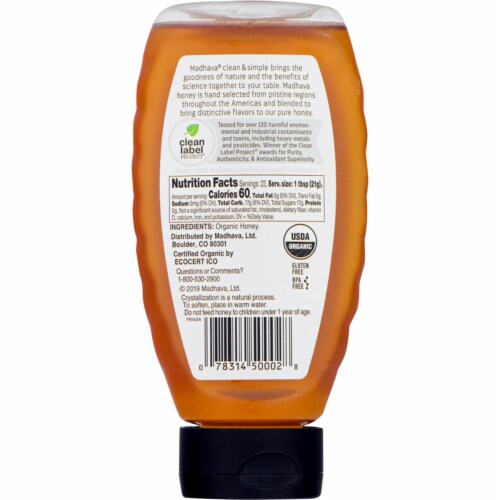 Madhava Natural Sweeteners Organic Golden Honey Unfiltered - 16 oz (454 g) Perspective: back