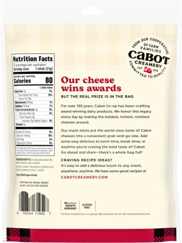 Cabot® Vermont Seriously Sharp Cheddar Cheese Snack Sticks Perspective: back