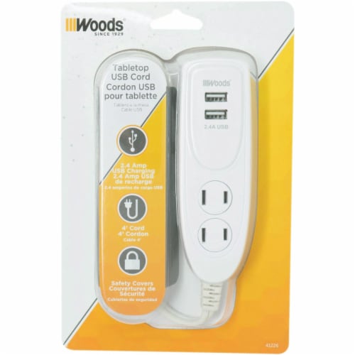 Woods 2 Power & 2 USB White Desktop USB Charger 41226 Perspective: back