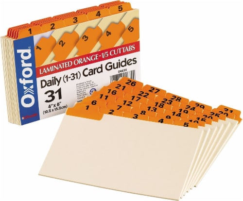 Oxford Laminated Tab Index Card Guides Daily 1/5 Tab Manila 4 x 6