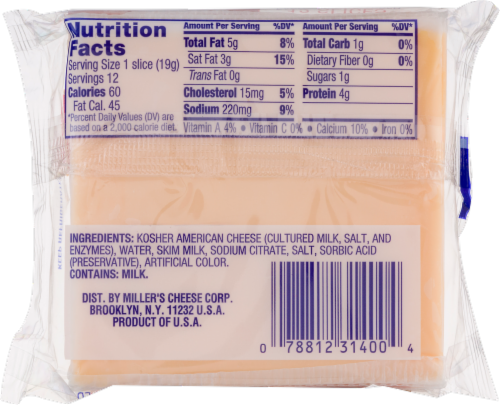 Miller's Kosher American Sliced Cheese Perspective: back