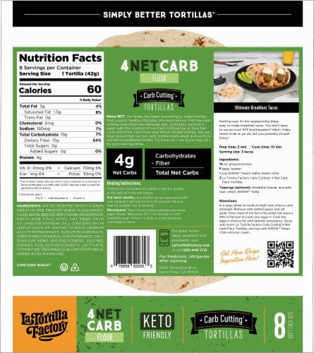 La Tortilla Factory® Carb Cutting Flour Soft Taco Tortillas Perspective: back