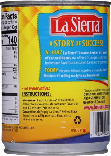 La Sierra® Gluten Free Refried Black Beans Perspective: back
