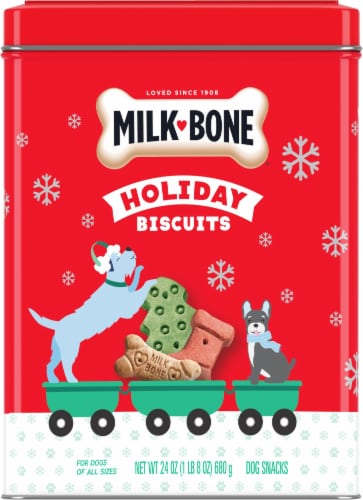 Milk-Bone Holiday Tin Dog Snack Biscuits Perspective: back