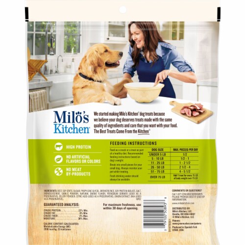 Milo's Kitchen Beef Sausage Slices With Rice Dog Treats Perspective: back