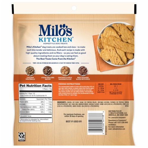 Milo’s Kitchen Chicken Jerky Recipe Dog Treats Perspective: back