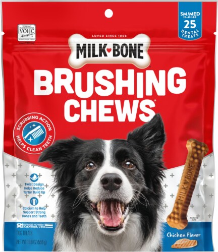 Milk-Bone Brushing Chews SM/MED Chicken Flavor Dog Treats 25 ea Perspective: back