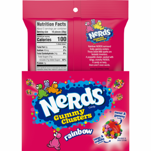 NERDS Gummy Clusters Rainbow Crunchy And Gummy Candy Bag Perspective: back