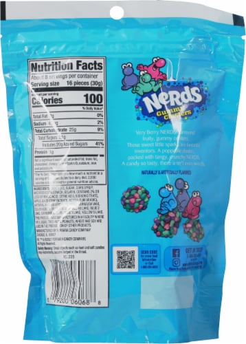 NERDS Gummy Clusters Very Berry Crunchy and Gummy Candy Bag Perspective: back